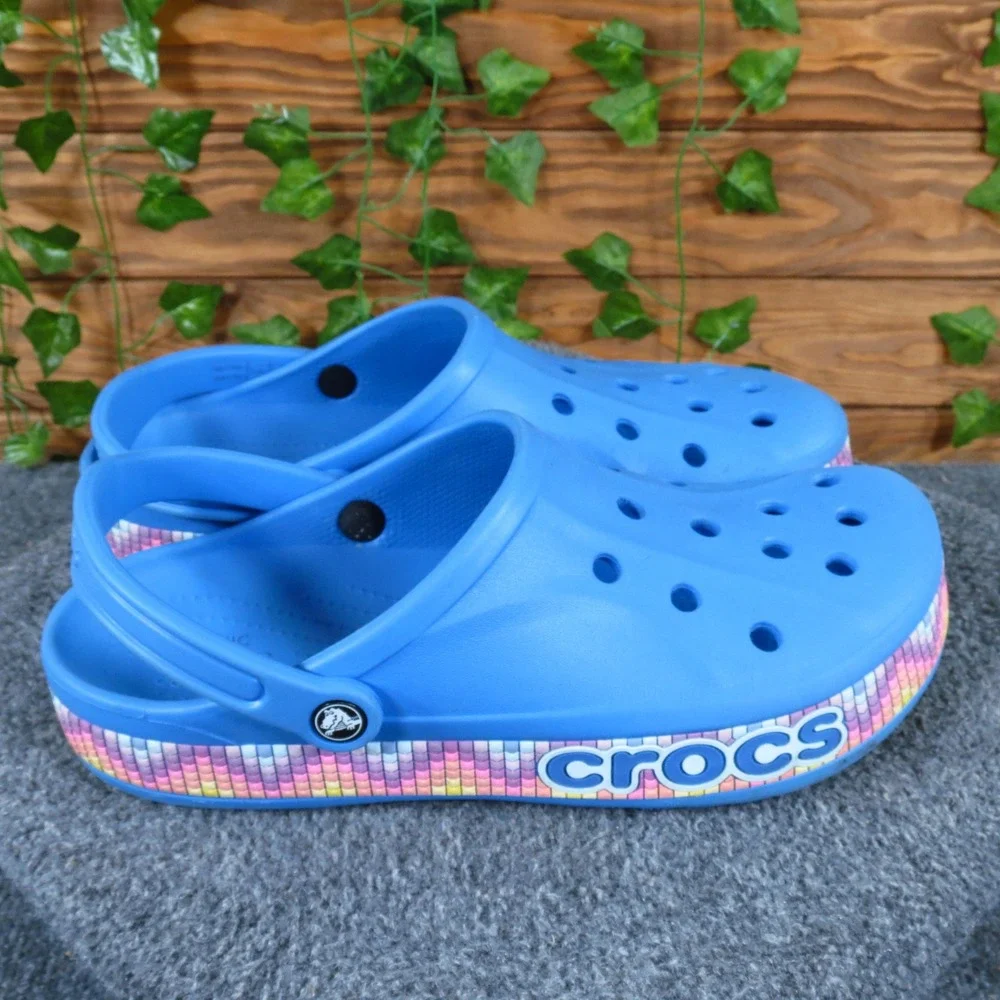 Crocs Bayaband Chevron Mens Clogs Size 12 Water Shoes Blue Multi Pattern